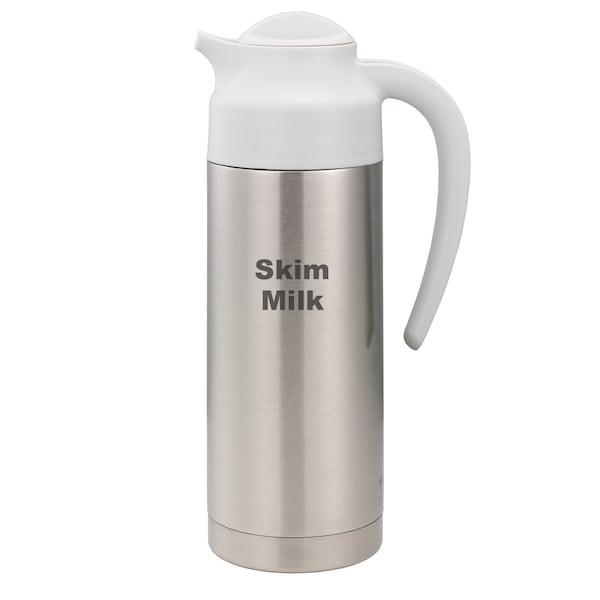 Service Ideas SteelVac Creamer, Etched Skim Milk, Vacuum Insulated Carafe, Stainless Vacuum, 1 Liter S2SN100SMETWHT - main